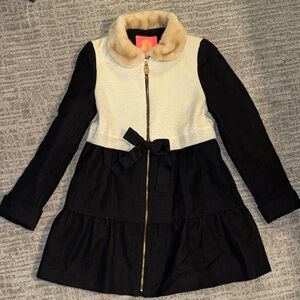 Manoush 6 Anthropologie coat wool blend faux fur women’s luxe black cream preppy